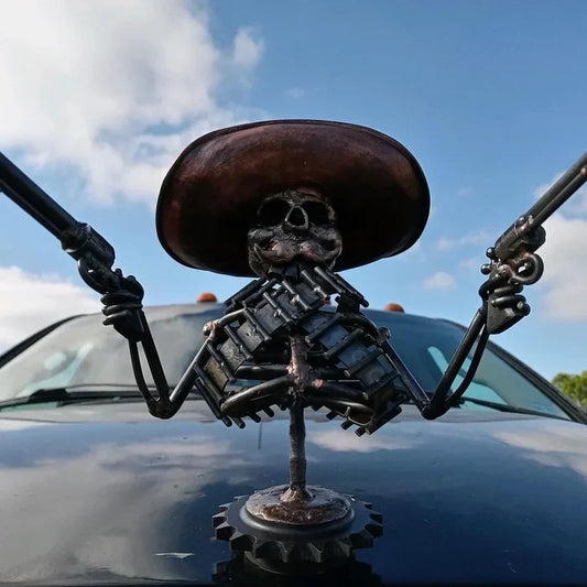 Cowboy Skull Gunslinger Hood Ornament Sculpture